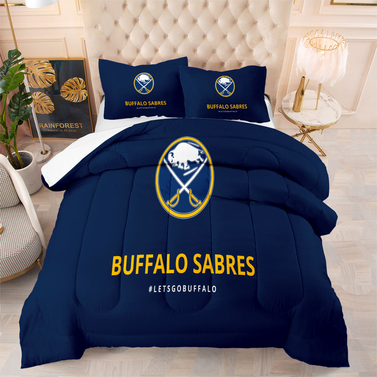 Buffalo Sabres Hockey Comforter Pillowcases 3PC Sets Blanket All Season Reversible Quilted Duvet