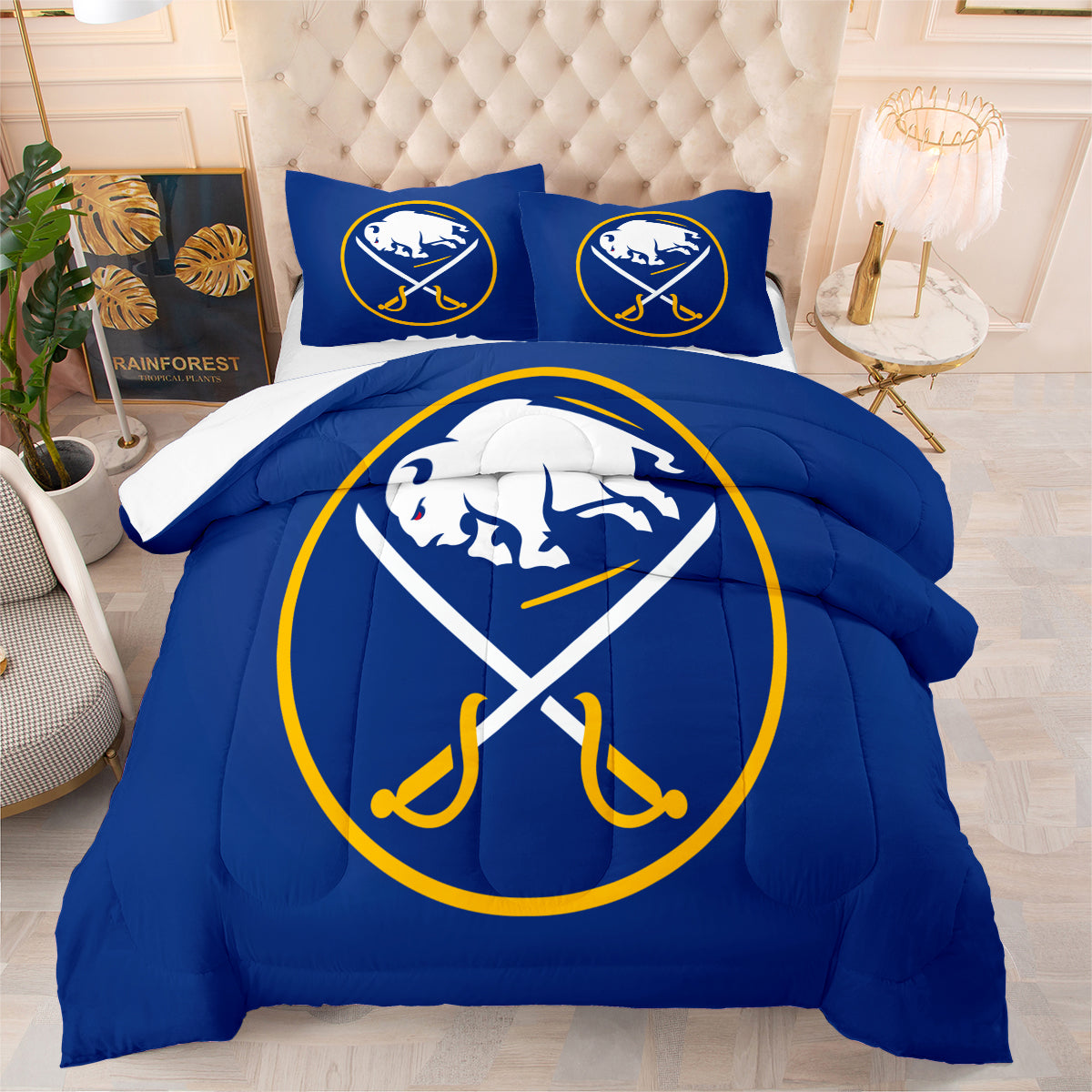 Buffalo Sabres Hockey Comforter Pillowcases 3PC Sets Blanket All Season Reversible Quilted Duvet