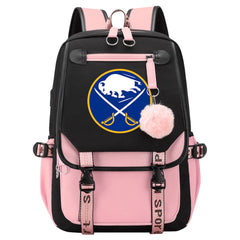Buffalo Sabres Hockey League Waterproof Backpack School Notebook Travel Bag USB Charging