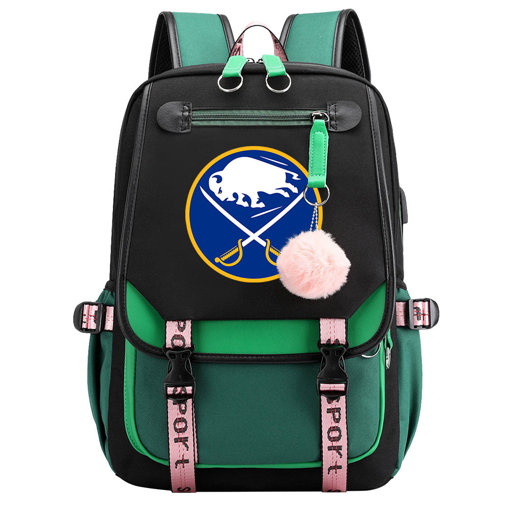 Buffalo Sabres Hockey League Waterproof Backpack School Notebook Travel Bag USB Charging