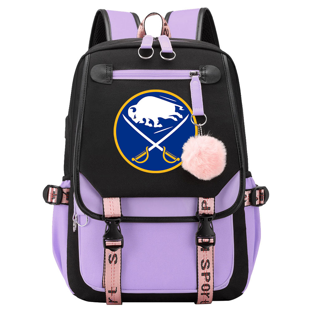 Buffalo Sabres Hockey League Waterproof Backpack School Notebook Travel Bag USB Charging