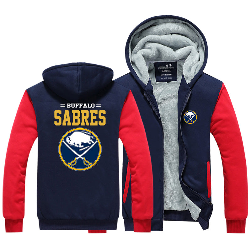 Buffalo Sabres Hockey Team  Unisex Lined Hoodie Fleece Sweatshirt Full Zipper Hooded Thicken Jacket