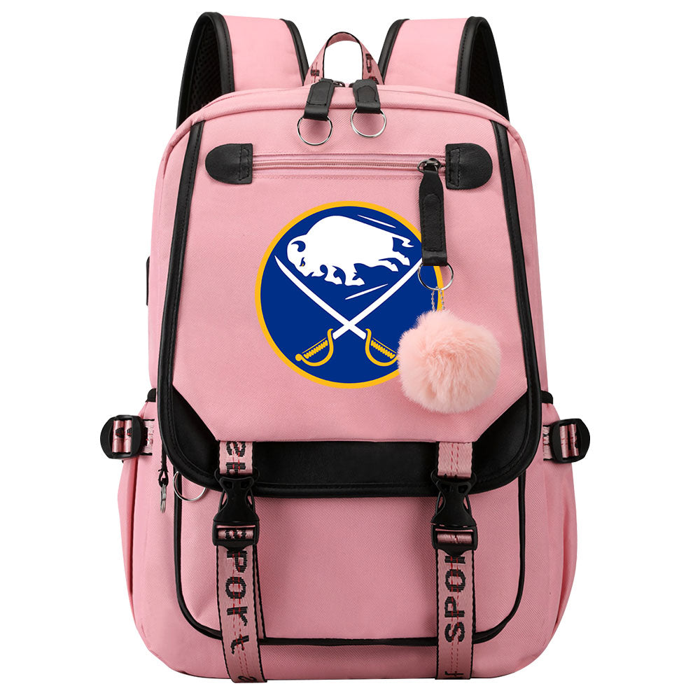 Buffalo Sabres Hockey League Waterproof Backpack School Notebook Travel Bag USB Charging