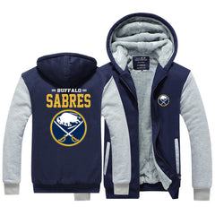 Buffalo Sabres Hockey Team  Unisex Lined Hoodie Fleece Sweatshirt Full Zipper Hooded Thicken Jacket