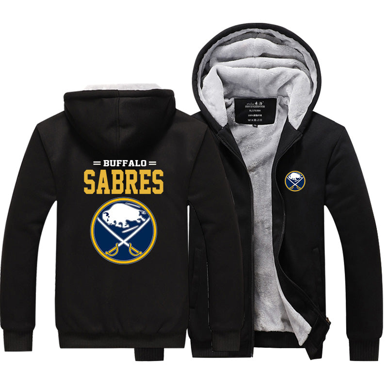 Buffalo Sabres Hockey Team  Unisex Lined Hoodie Fleece Sweatshirt Full Zipper Hooded Thicken Jacket
