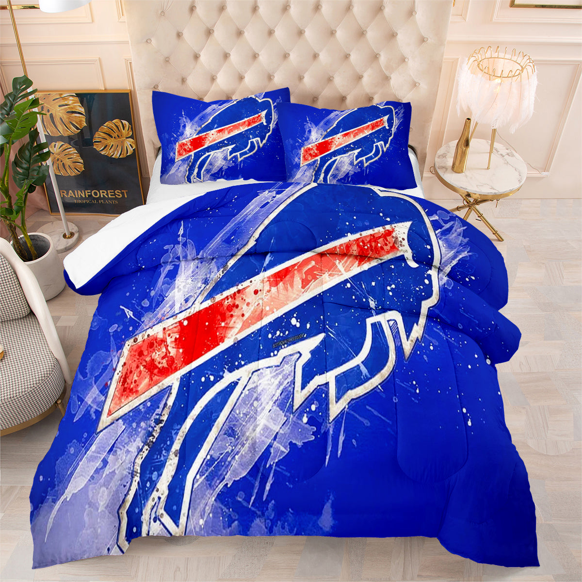 Buffalo Rugby Football Bills Comforter Pillowcases 3PC Sets Blanket All Season Reversible Quilted Duvet