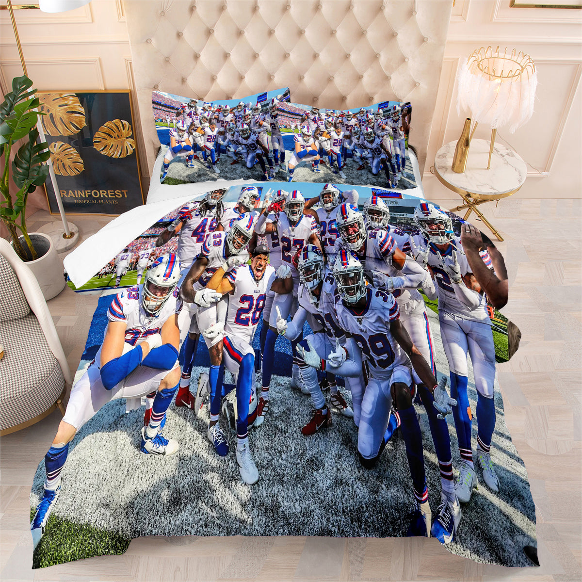 Buffalo Rugby Football Bills Comforter Pillowcases 3PC Sets Blanket All Season Reversible Quilted Duvet