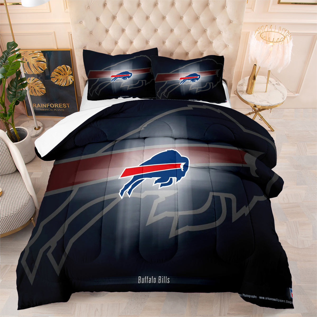 Buffalo Rugby Football Bills Comforter Pillowcases 3PC Sets Blanket All Season Reversible Quilted Duvet