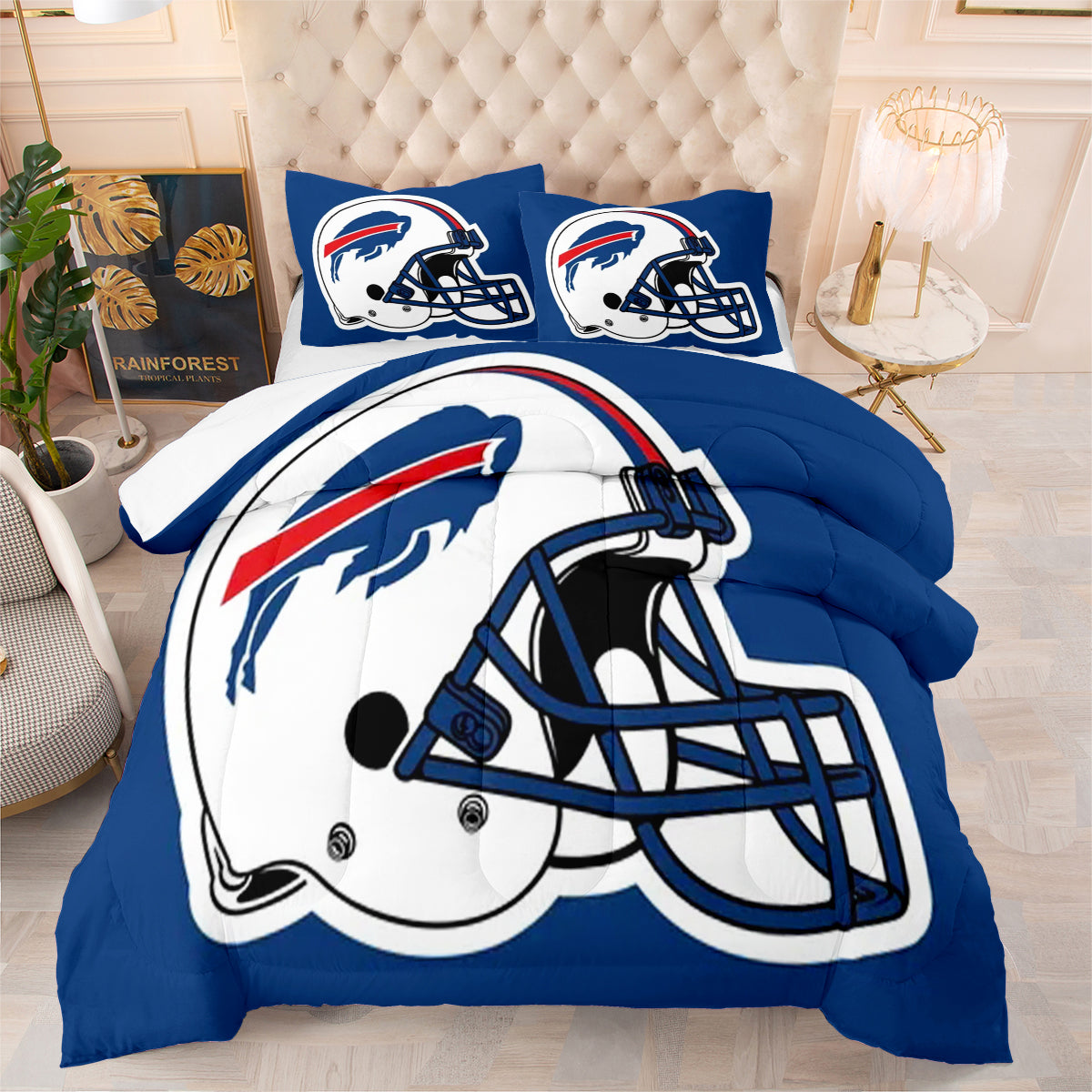 Buffalo Rugby Football Bills Comforter Pillowcases 3PC Sets Blanket All Season Reversible Quilted Duvet