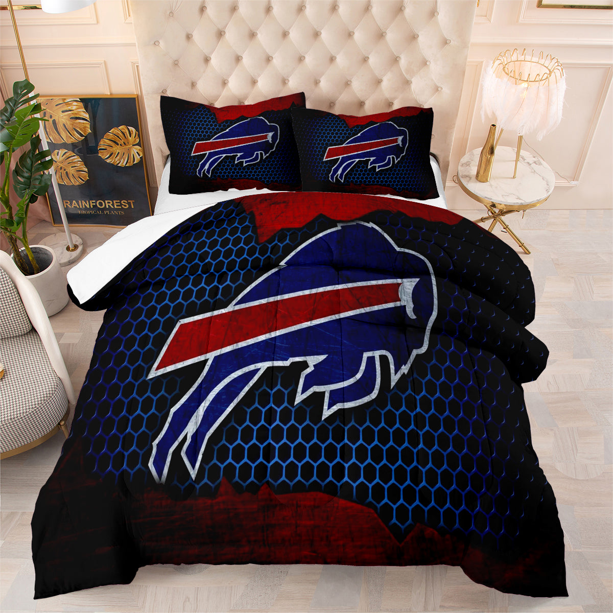 Buffalo Rugby Football Bills Comforter Pillowcases 3PC Sets Blanket All Season Reversible Quilted Duvet