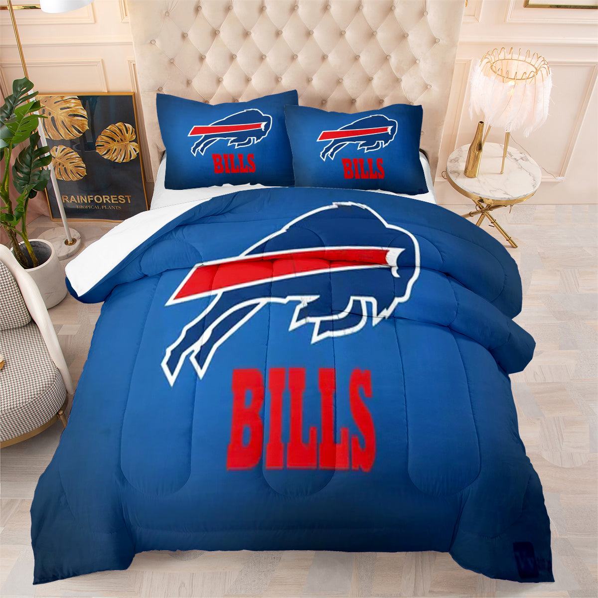 Buffalo Rugby Football Bills Comforter Pillowcases 3PC Sets Blanket All Season Reversible Quilted Duvet