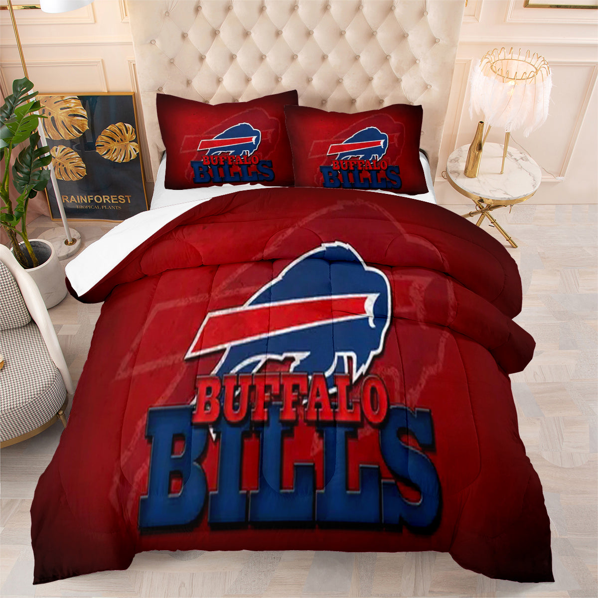 Buffalo Rugby Football Bills Comforter Pillowcases 3PC Sets Blanket All Season Reversible Quilted Duvet