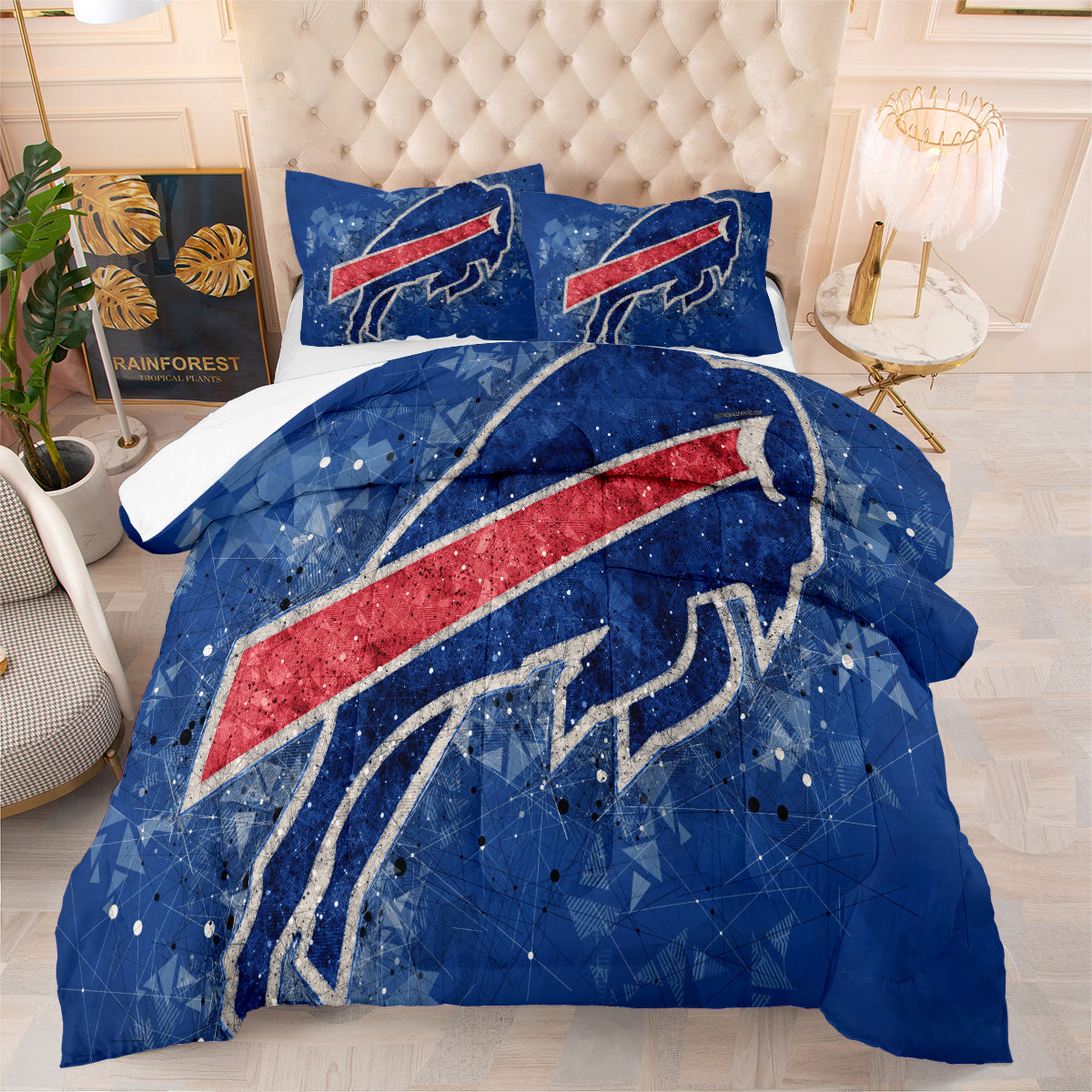 Buffalo Rugby Football Bills Comforter Pillowcases 3PC Sets Blanket All Season Reversible Quilted Duvet