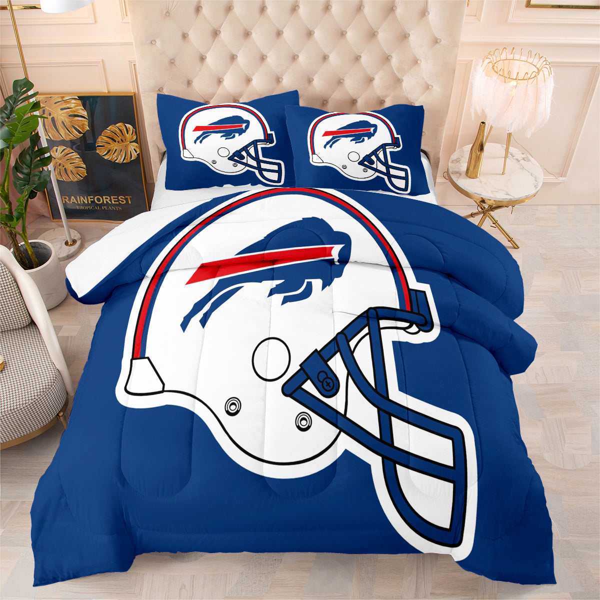 Buffalo Rugby Football Bills Comforter Pillowcases 3PC Sets Blanket All Season Reversible Quilted Duvet