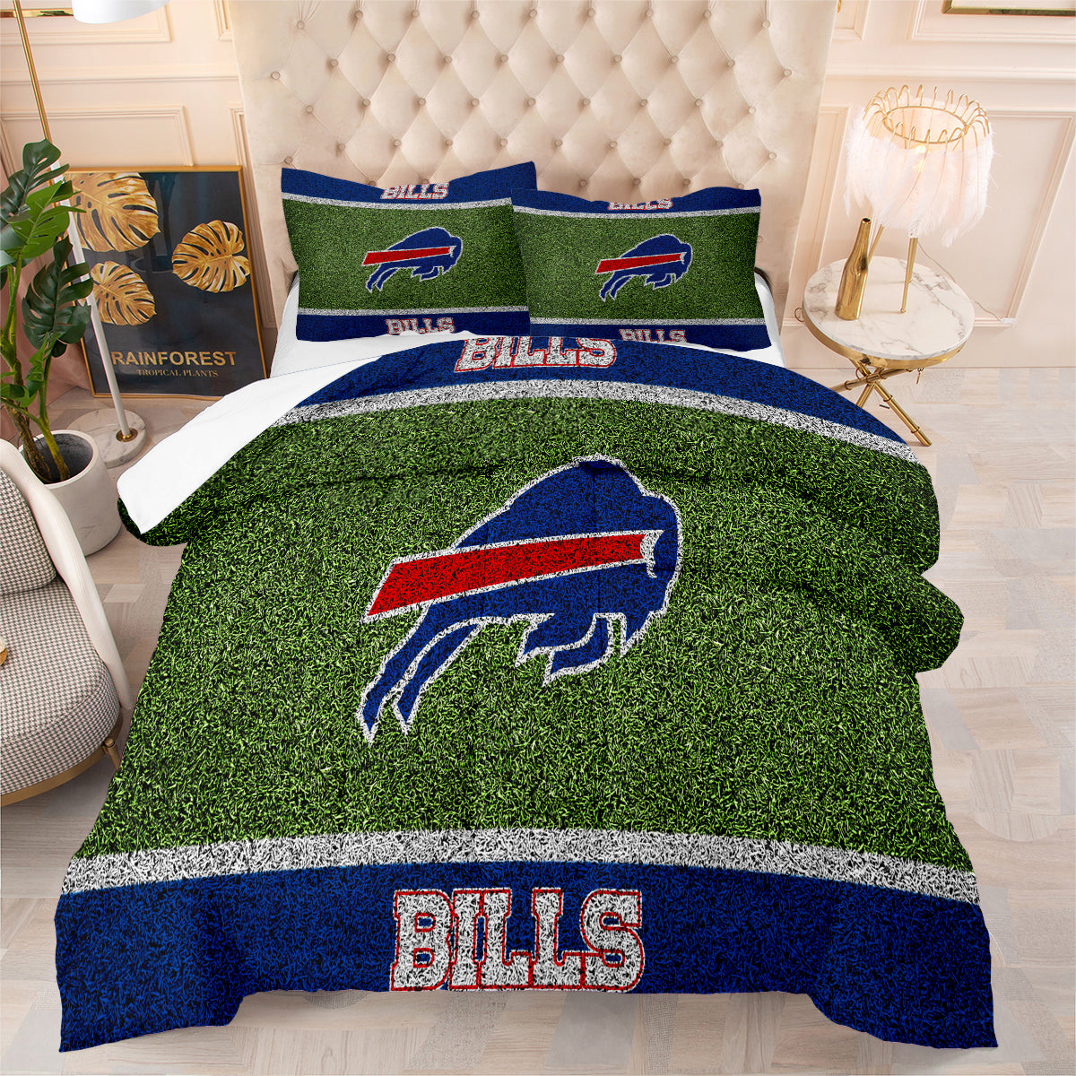 Buffalo Rugby Football Bills Comforter Pillowcases 3PC Sets Blanket All Season Reversible Quilted Duvet