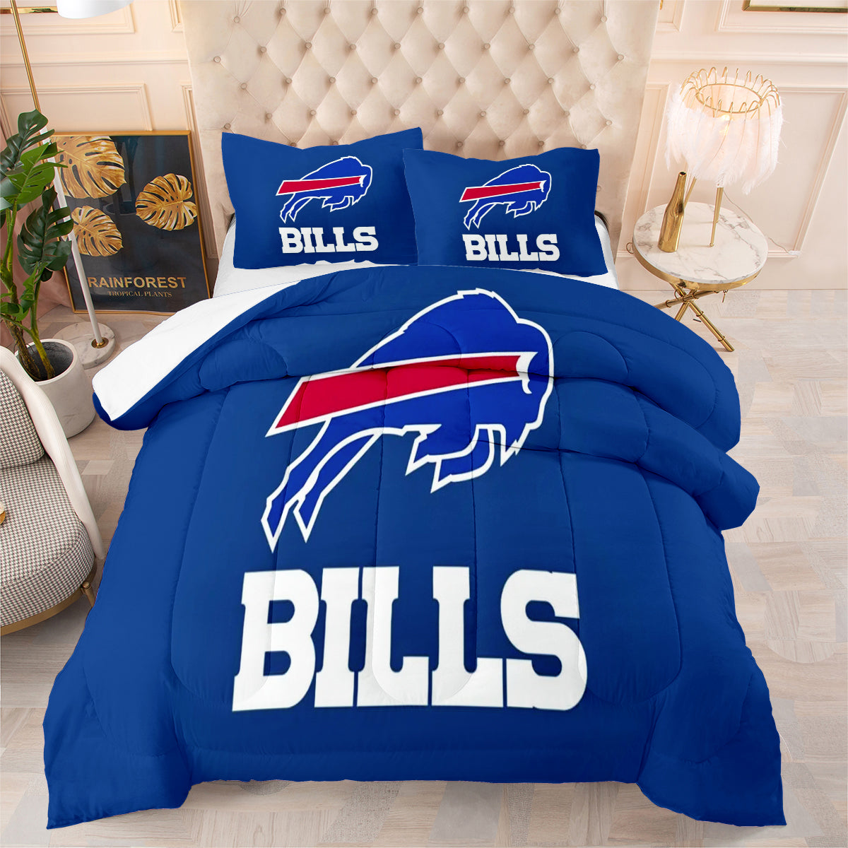 Buffalo Rugby Football Bills Comforter Pillowcases 3PC Sets Blanket All Season Reversible Quilted Duvet