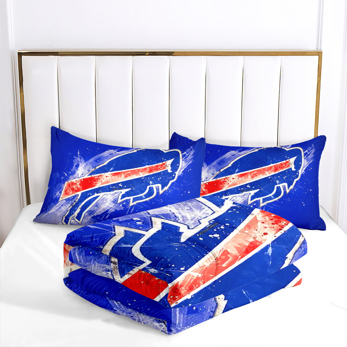 Buffalo Rugby Football Bills Comforter Pillowcases 3PC Sets Blanket All Season Reversible Quilted Duvet