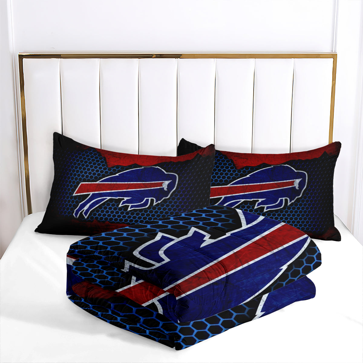 Buffalo Rugby Football Bills Comforter Pillowcases 3PC Sets Blanket All Season Reversible Quilted Duvet