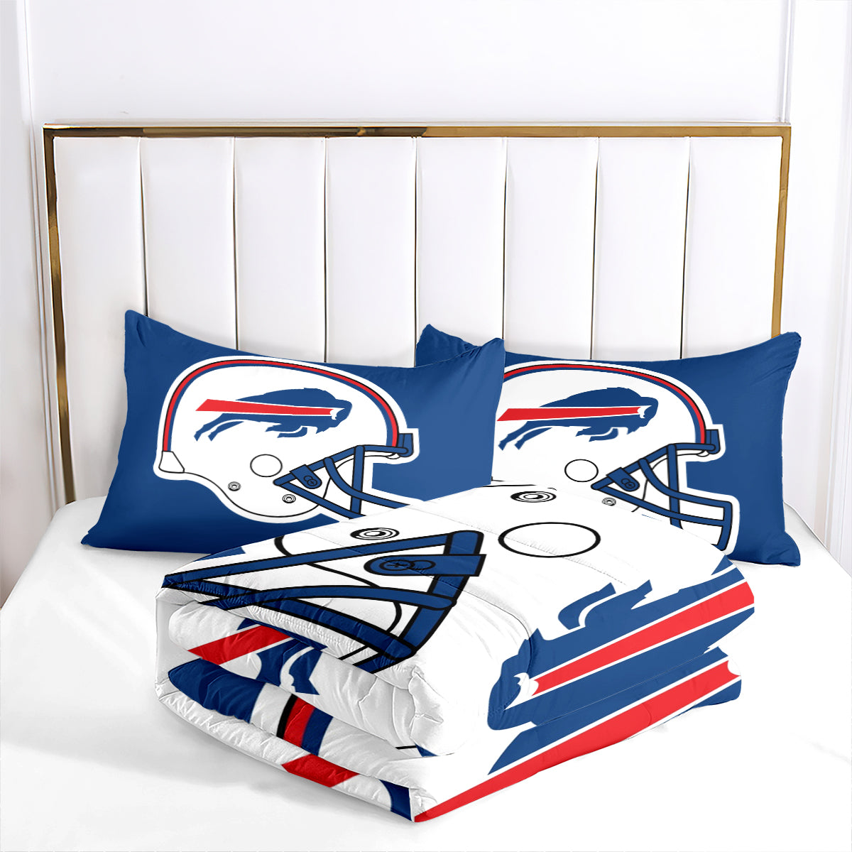 Buffalo Rugby Football Bills Comforter Pillowcases 3PC Sets Blanket All Season Reversible Quilted Duvet