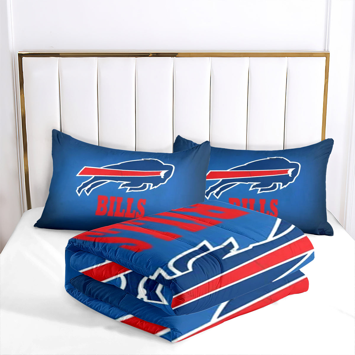 Buffalo Rugby Football Bills Comforter Pillowcases 3PC Sets Blanket All Season Reversible Quilted Duvet