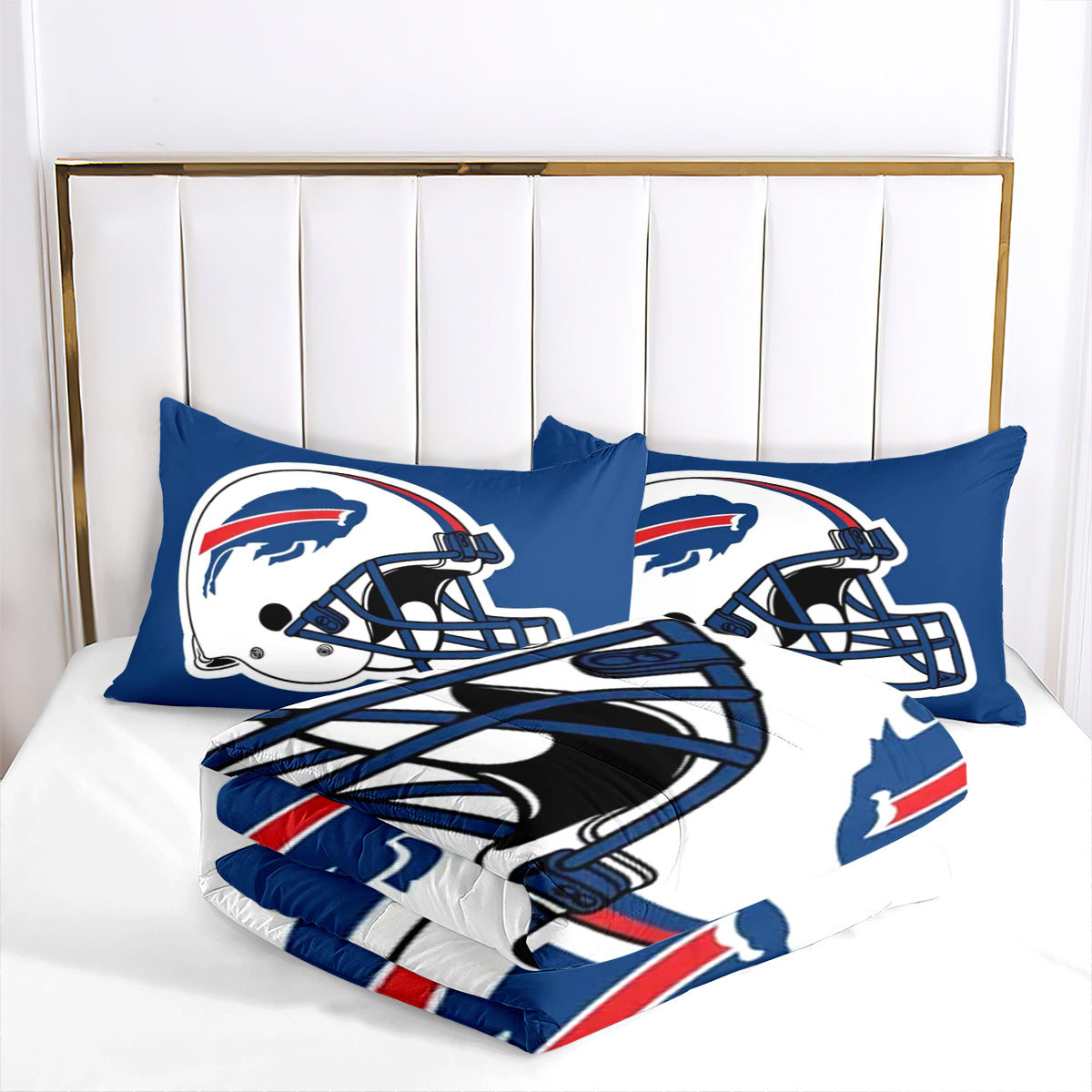 Buffalo Rugby Football Bills Comforter Pillowcases 3PC Sets Blanket All Season Reversible Quilted Duvet