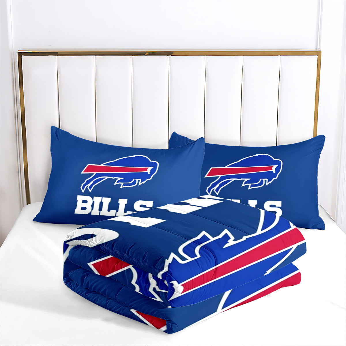 Buffalo Rugby Football Bills Comforter Pillowcases 3PC Sets Blanket All Season Reversible Quilted Duvet