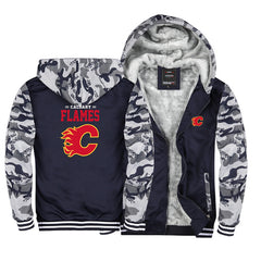 Calgary Flames Jackets Hockey Team Unisex Lined Hoodie Fleece Sweatshirt Full Zipper Hooded Thicken Jacket