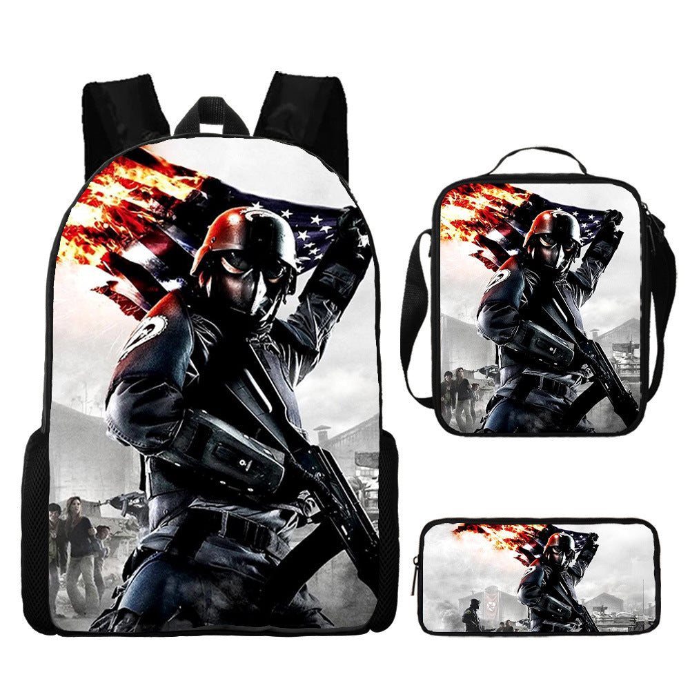 Captain America Full Printed Backpack Schoolbag Travel Notebook Bag Lunch Bag Pencil Bag for Kids Students 3PCS