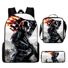 Captain America Full Printed Backpack Schoolbag Travel Notebook Bag Lunch Bag Pencil Bag for Kids Students 3PCS