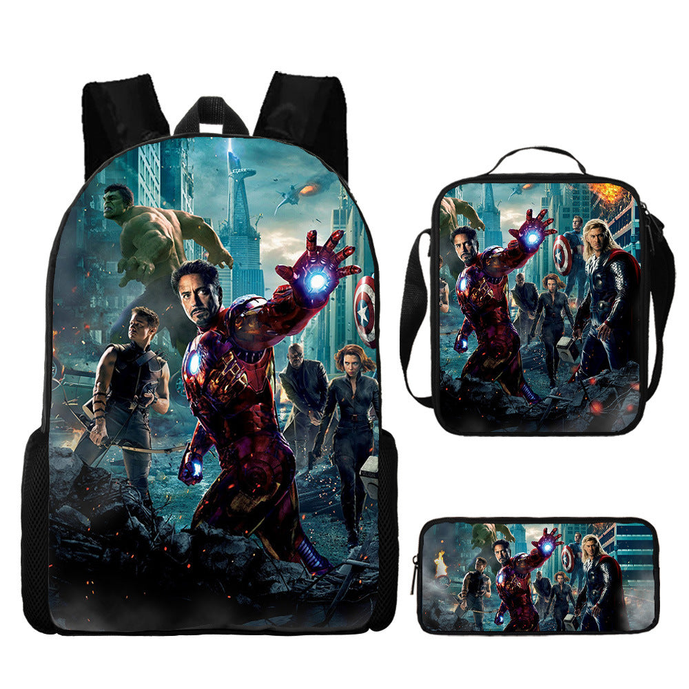 Captain America Full Printed Backpack Schoolbag Travel Notebook Bag Lunch Bag Pencil Bag for Kids Students 3PCS