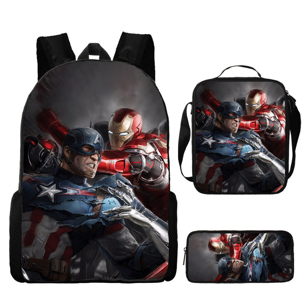 Captain America Full Printed Backpack Schoolbag Travel Notebook Bag Lunch Bag Pencil Bag for Kids Students 3PCS