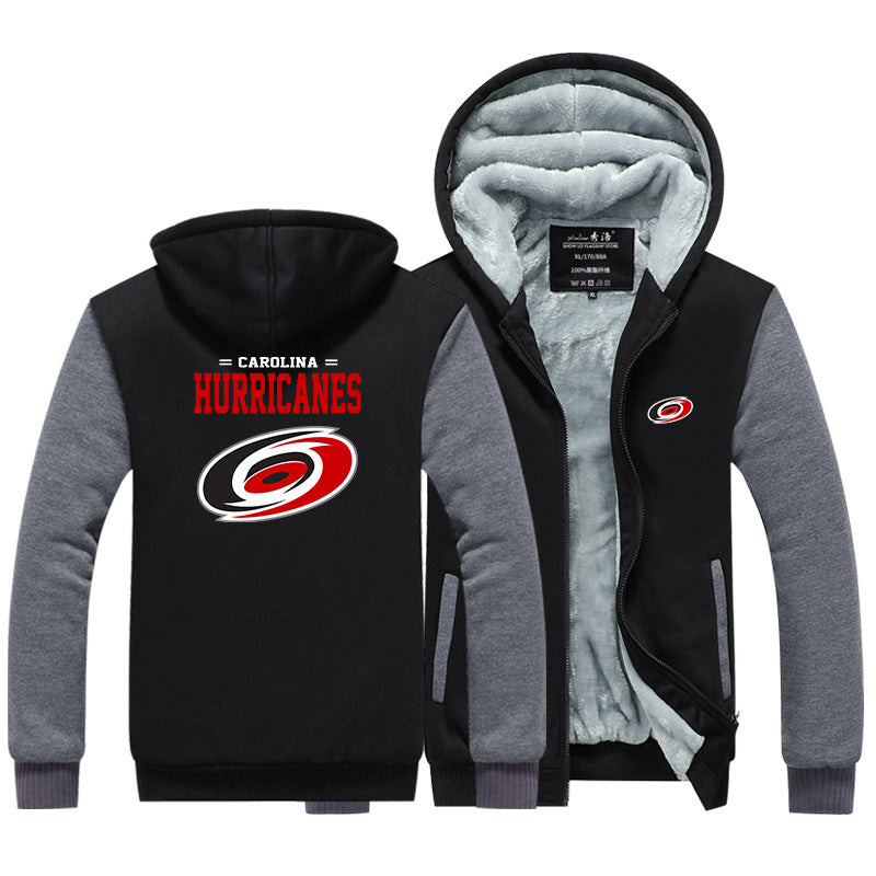 Carolina Hurricanes Jackets Hockey Team Unisex Lined Hoodie Fleece Sweatshirt Full Zipper Hooded Thicken Jacket
