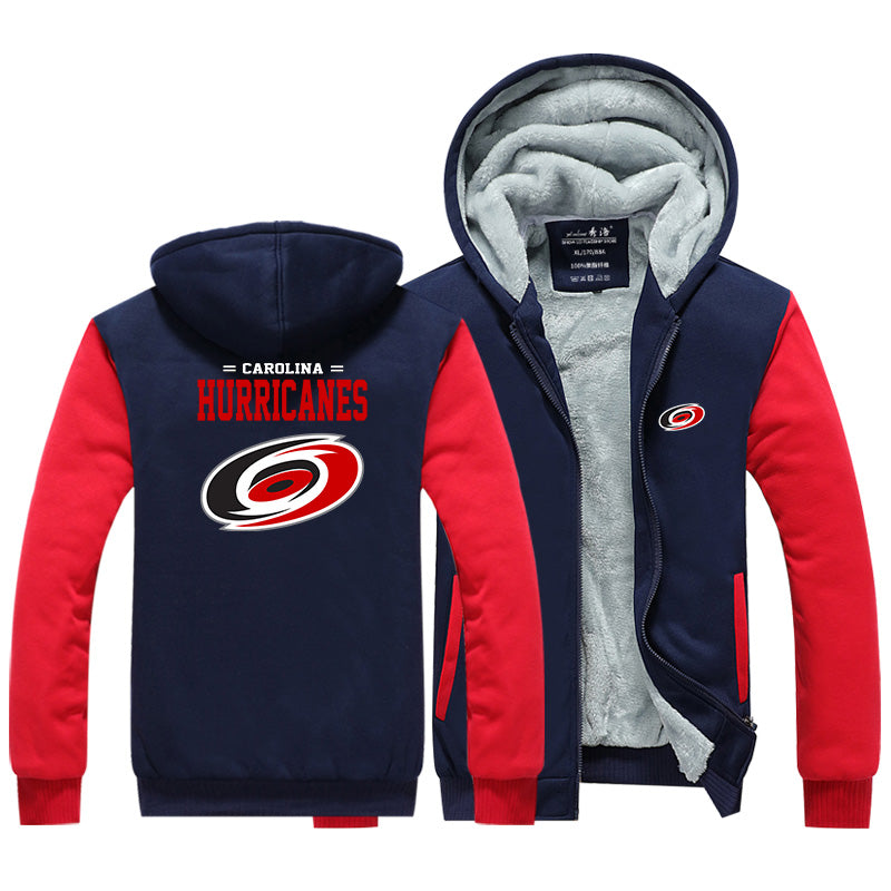 Carolina Hurricanes Jackets Hockey Team Unisex Lined Hoodie Fleece Sweatshirt Full Zipper Hooded Thicken Jacket