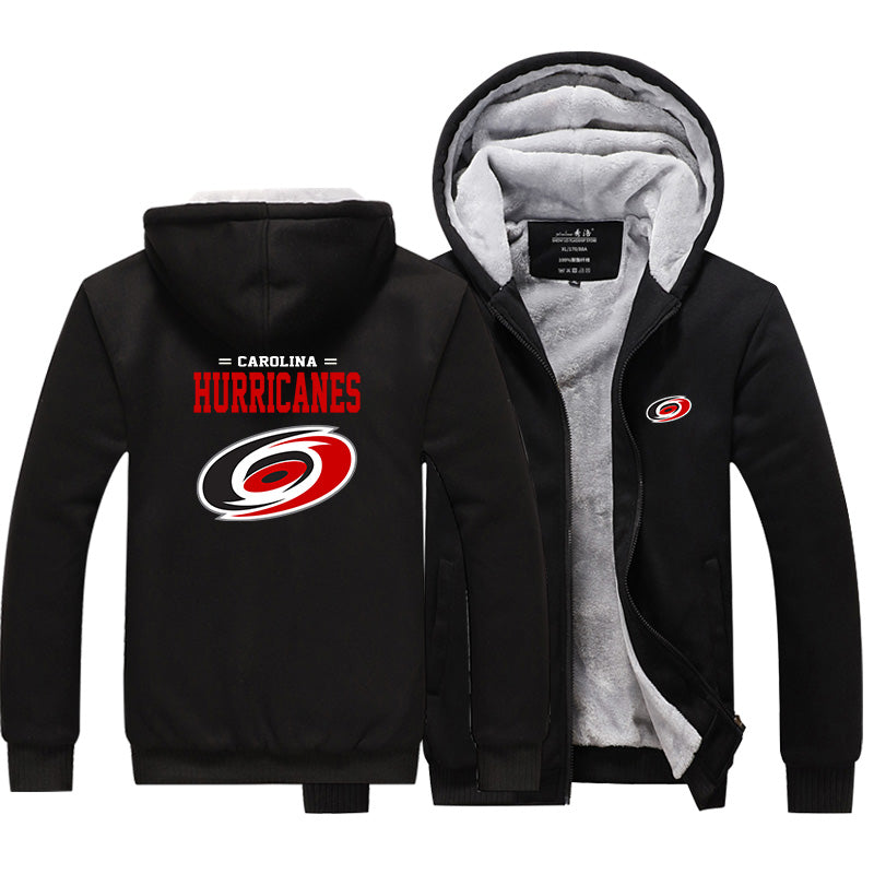 Carolina Hurricanes Jackets Hockey Team Unisex Lined Hoodie Fleece Sweatshirt Full Zipper Hooded Thicken Jacket