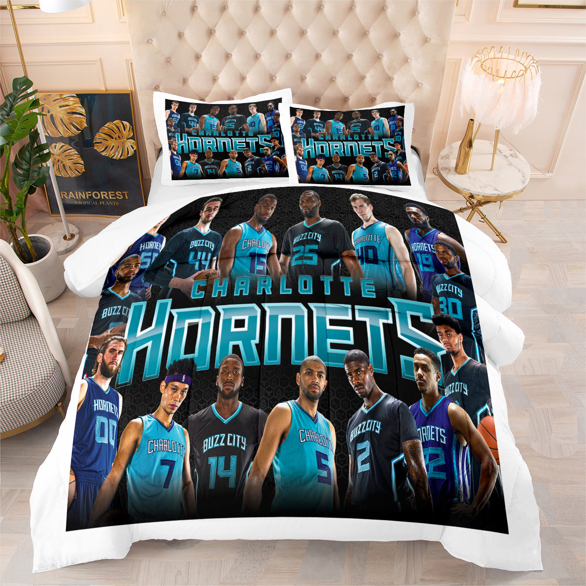 Charlotte Basketball Hornets Comforter Pillowcases 3PC Sets Blanket All Season Reversible Quilted Duvet