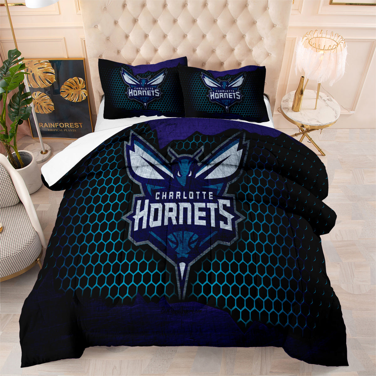 Charlotte Basketball Hornets Comforter Pillowcases 3PC Sets Blanket All Season Reversible Quilted Duvet