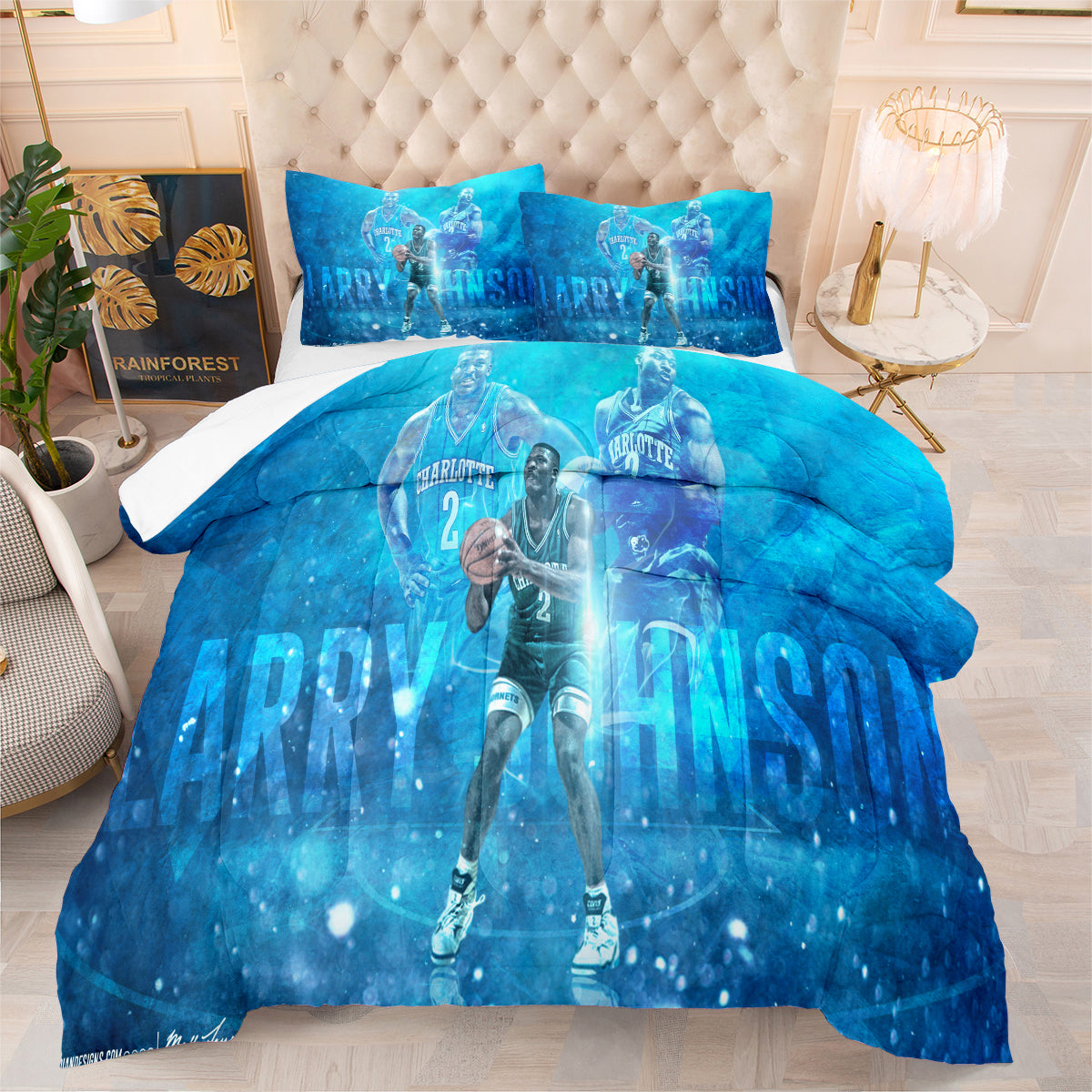 Charlotte Basketball Hornets Comforter Pillowcases 3PC Sets Blanket All Season Reversible Quilted Duvet