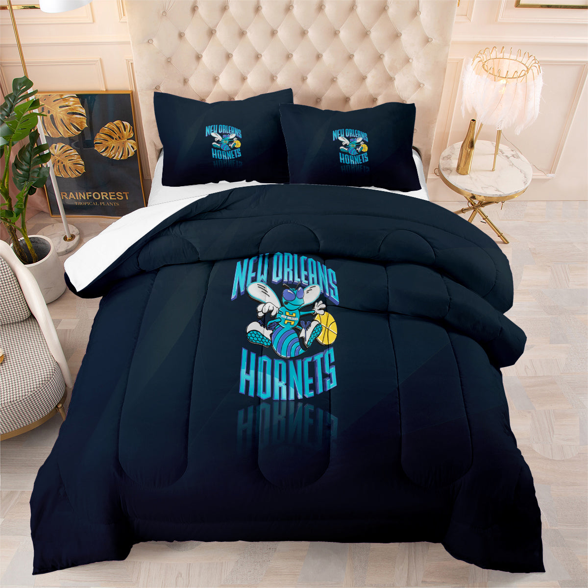 Charlotte Basketball Hornets Comforter Pillowcases 3PC Sets Blanket All Season Reversible Quilted Duvet