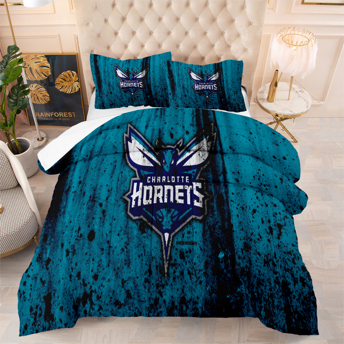 Charlotte Basketball Hornets Comforter Pillowcases 3PC Sets Blanket All Season Reversible Quilted Duvet