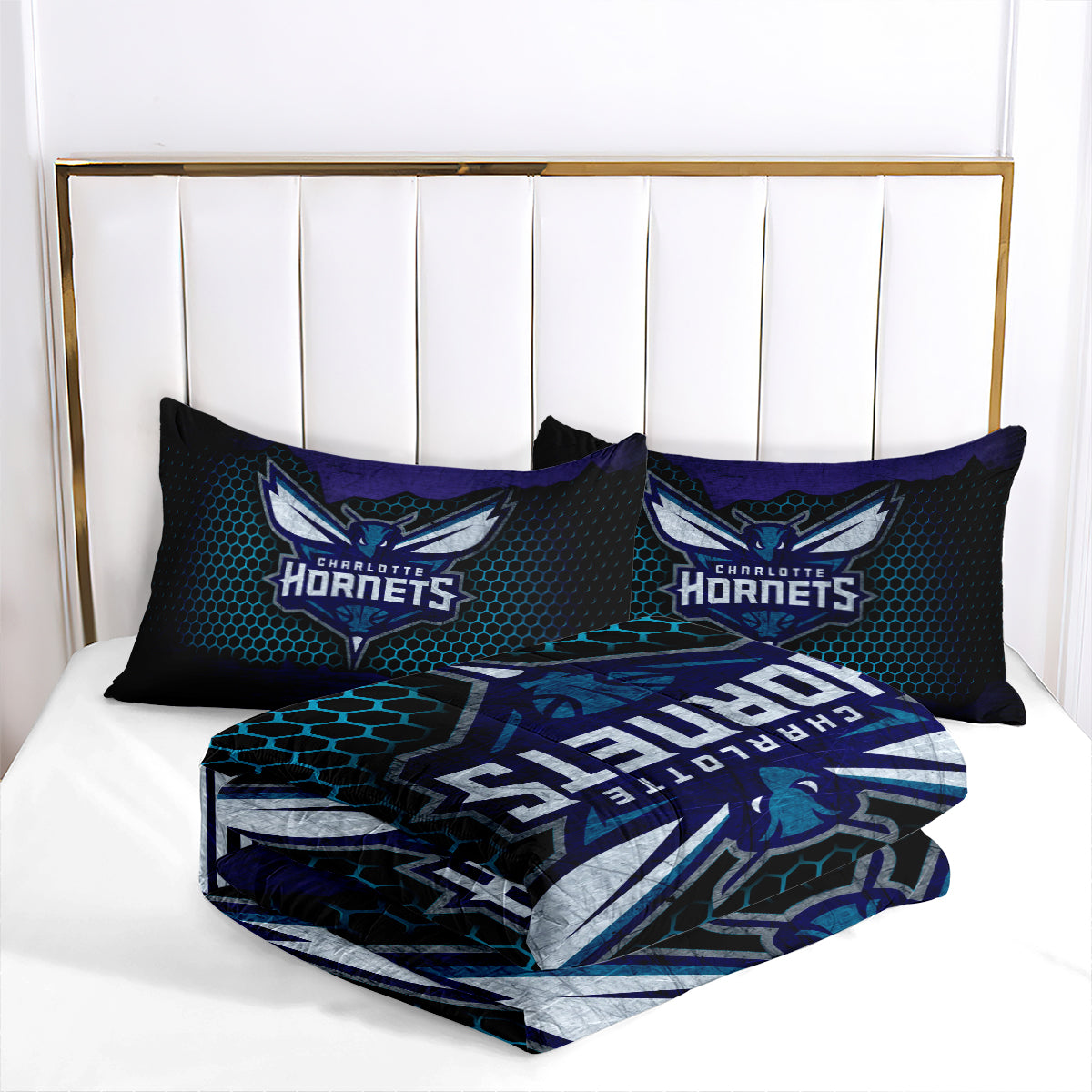 Charlotte Basketball Hornets Comforter Pillowcases 3PC Sets Blanket All Season Reversible Quilted Duvet