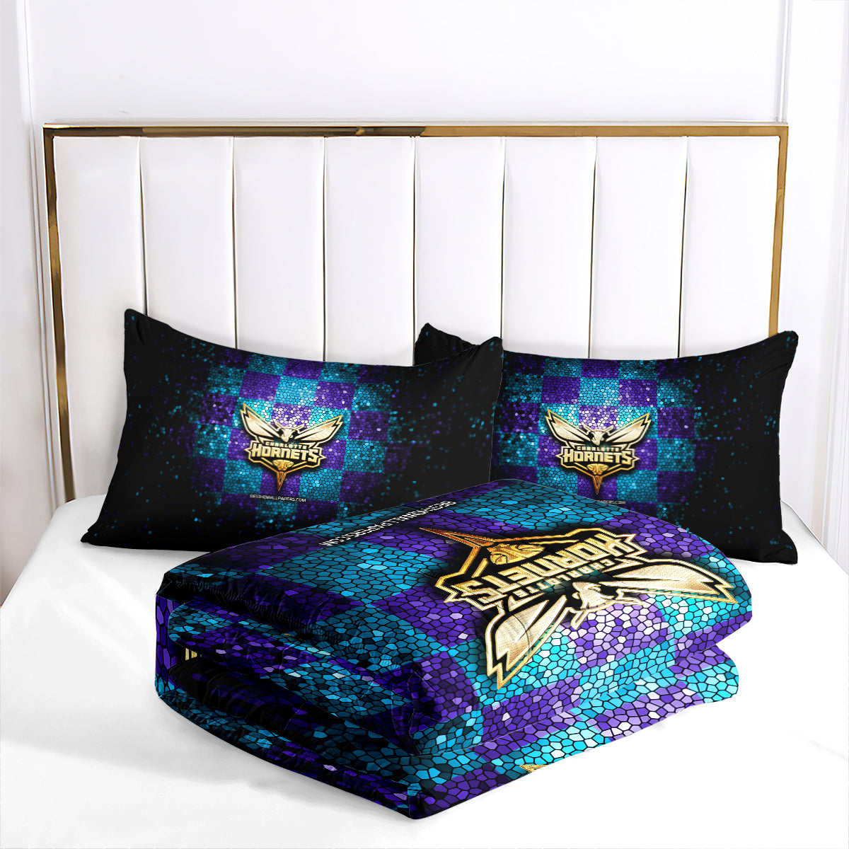 Charlotte Basketball Hornets Comforter Pillowcases 3PC Sets Blanket All Season Reversible Quilted Duvet