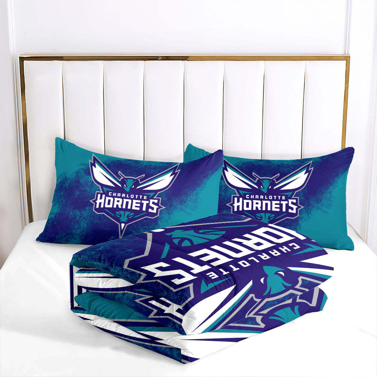 Charlotte Basketball Hornets Comforter Pillowcases 3PC Sets Blanket All Season Reversible Quilted Duvet