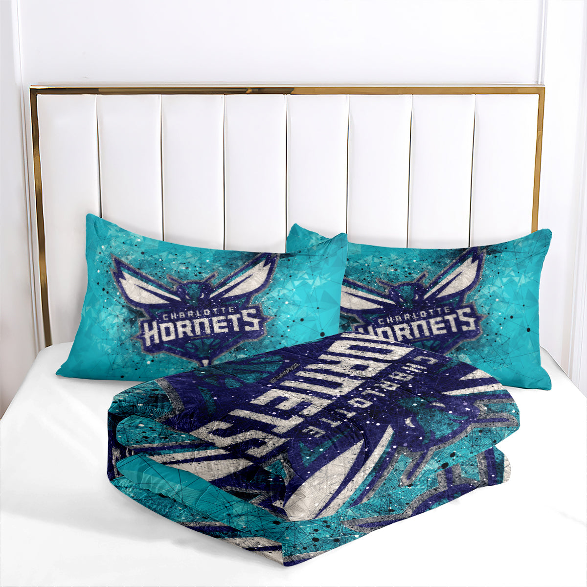 Charlotte Basketball Hornets Comforter Pillowcases 3PC Sets Blanket All Season Reversible Quilted Duvet