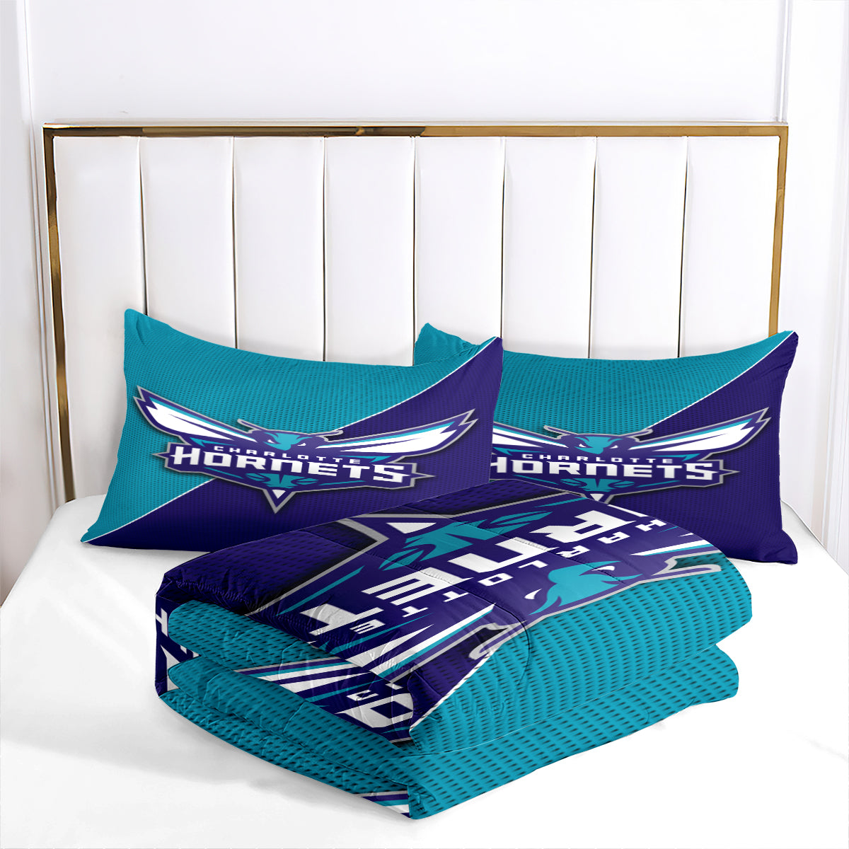 Charlotte Basketball Hornets Comforter Pillowcases 3PC Sets Blanket All Season Reversible Quilted Duvet