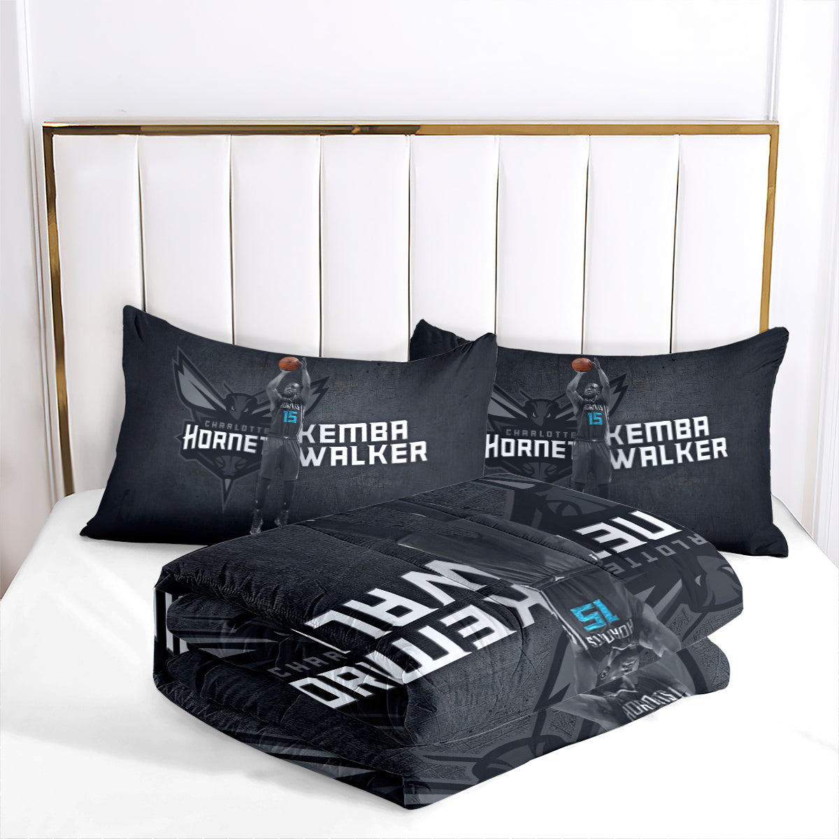 Charlotte Basketball Hornets Comforter Pillowcases 3PC Sets Blanket All Season Reversible Quilted Duvet