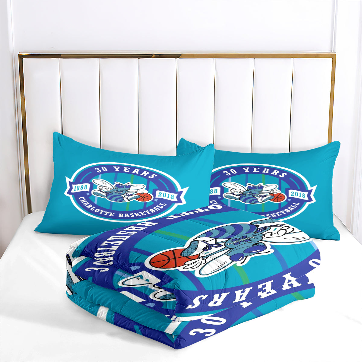 Charlotte Basketball Hornets Comforter Pillowcases 3PC Sets Blanket All Season Reversible Quilted Duvet