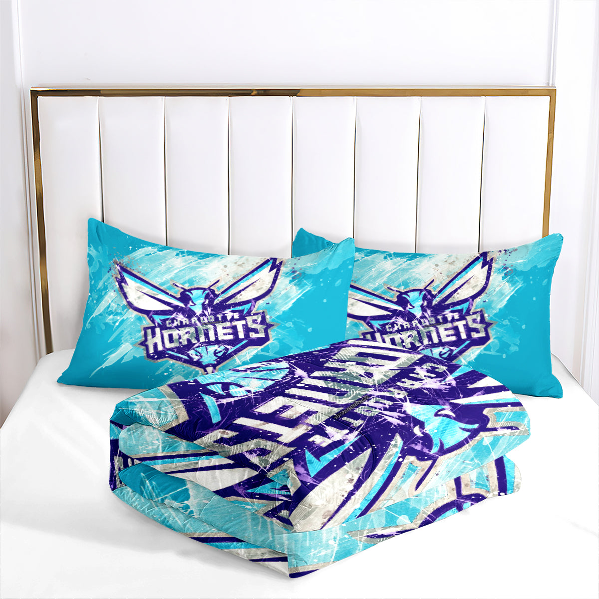 Charlotte Basketball Hornets Comforter Pillowcases 3PC Sets Blanket All Season Reversible Quilted Duvet