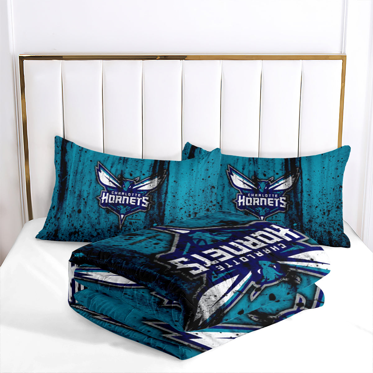 Charlotte Basketball Hornets Comforter Pillowcases 3PC Sets Blanket All Season Reversible Quilted Duvet