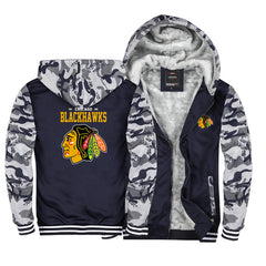 Chicago Blackhawks Hockey Team Unisex Lined Hoodie Fleece Sweatshirt Full Zipper Hooded Thicken Jacket