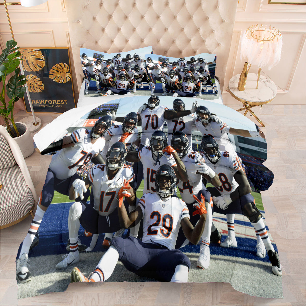 Chicago Rugby Football Bears Comforter Pillowcases 3PC Sets Blanket All Season Reversible Quilted Duvet